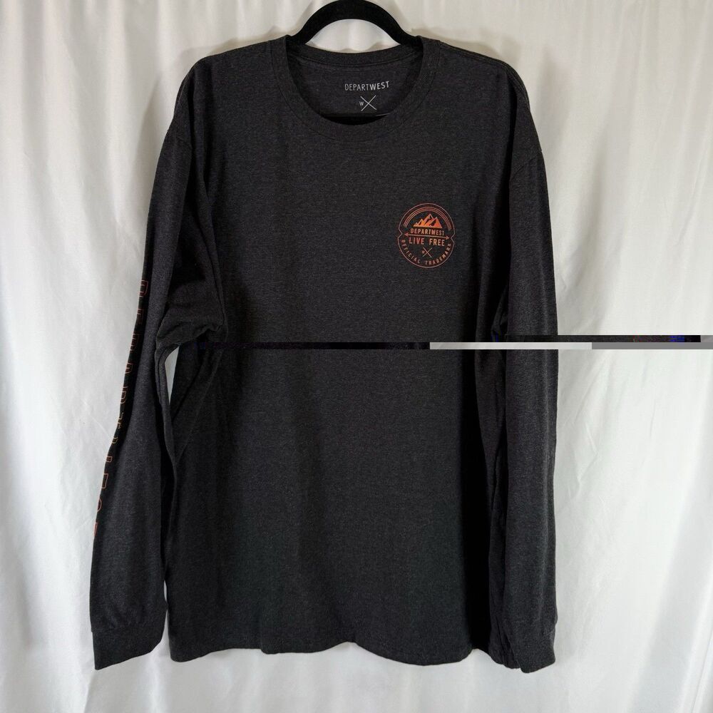 Departwest Shirt Men's XXL Grey Long Sleeve Live Free Crew Neck Cotton Blend